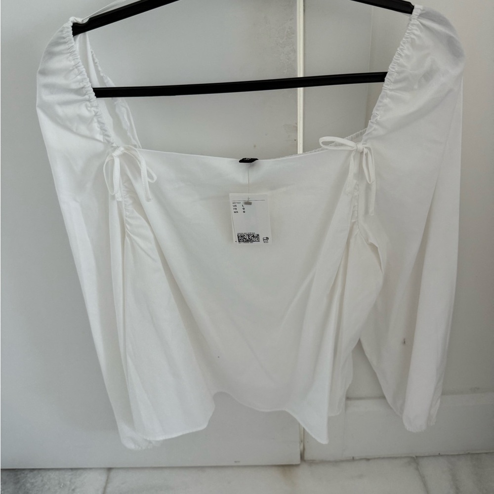 H&M White Blouse with Drawstring Detail